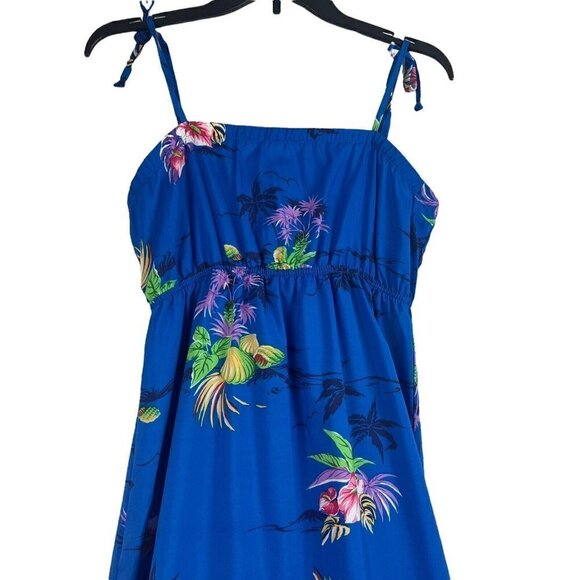 Hilo Hattie Womens Maxi Hawaiian Dress Vintage Blue Floral Tie Straps Small - Picture 2 of 8